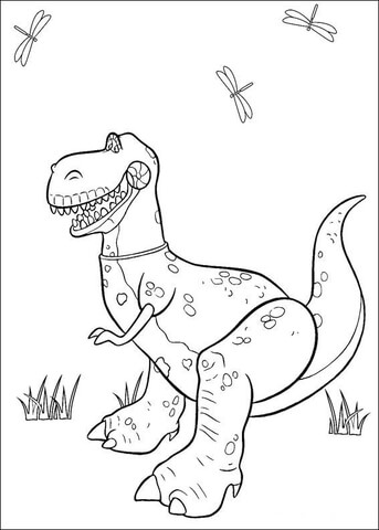 Rex And Dragonflies  Coloring Page